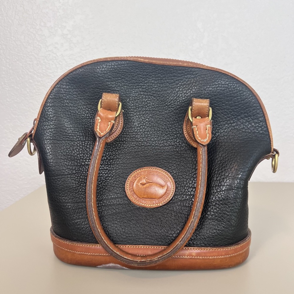 Vintage Dooney & Bourke All Weather Leather Norfolk Shoulder Bag Black Brown 90s